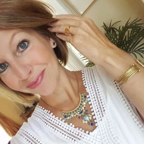 💜 Stella & Dot Mosaic Stone Tile Statement Necklace Blue - Picture 6 of 11